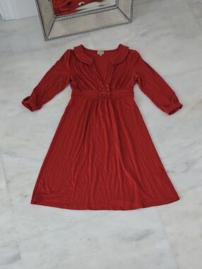 Anthropologie / Ella Moss Red Button-Waist Long Sleeve Dress EXCELLENT CONDITION